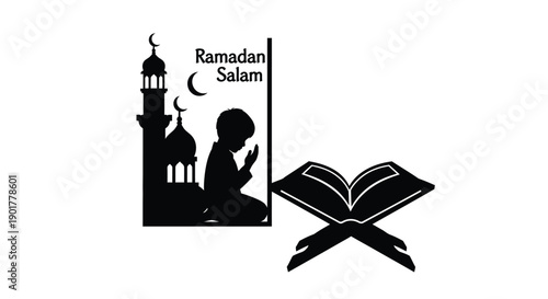 Ramadan Prayer Silhouette Sticker Sheet Element
