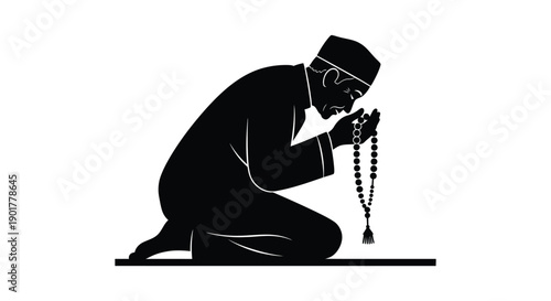 Muslim Prayer Silhouette in Ruku Position