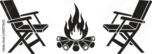 Two camp chairs facing campfire in dark silhouette