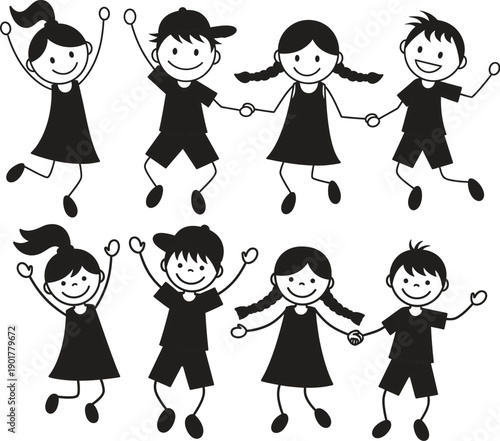 Happy children jumping and playing together in joyful fun