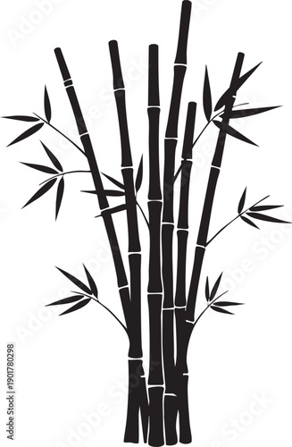 Wallpaper Mural Bunch of bamboo stalks with leaves, black and white silhouette illustration, isolated on white background Torontodigital.ca
