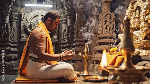 Wallpaper Mural Man Meditating in Temple with Candles. Torontodigital.ca