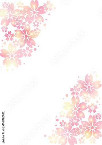 ステンシル文様桜、背景、イラスト、ピンク、キラキラ、かわいい、縦