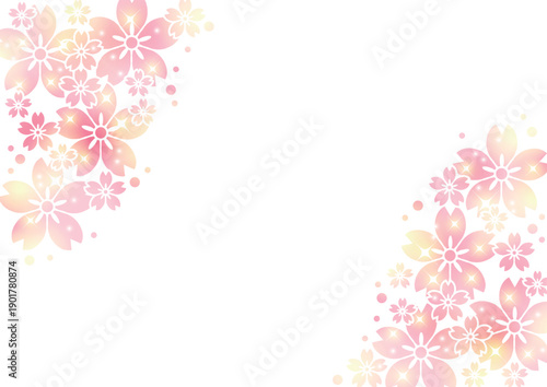 ステンシル文様桜、背景、イラスト、ピンク、キラキラ、かわいい、横