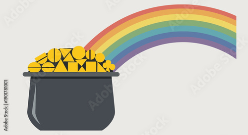 Pot of Gold with Rainbow - Symbol of Luck, Wealth, and Fortune