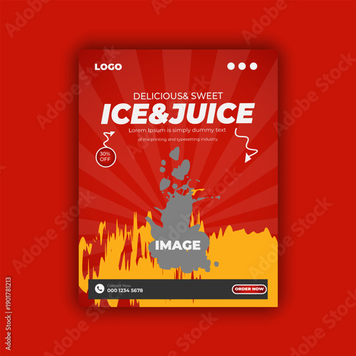 Delicious Ice Juice Refresh Your Day Social Media Flyer Design Template.