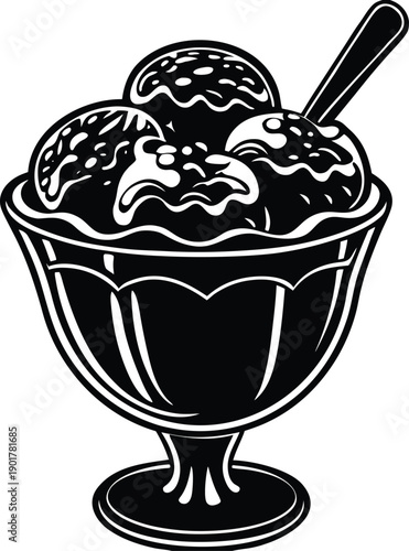 Black Delicious Classic ice cream Sundae Delight in Elegant Glass Cups