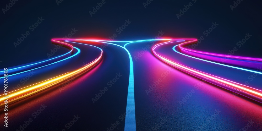 Fototapeta premium 光る道 分岐 未来