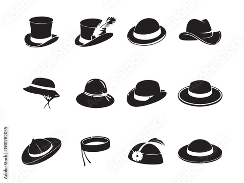 Collection of vintage and modern hats for women and men, representing diverse styles and fashion eras for elegant and casual attire