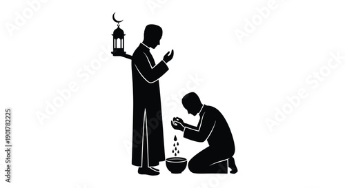 Family Praying Together in Ramadan Silhouette