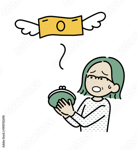 家計の出費の多さに困惑する40代女性のイラスト