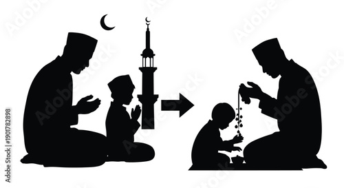 Ramadan Worship Silhouette Crowd Emblem