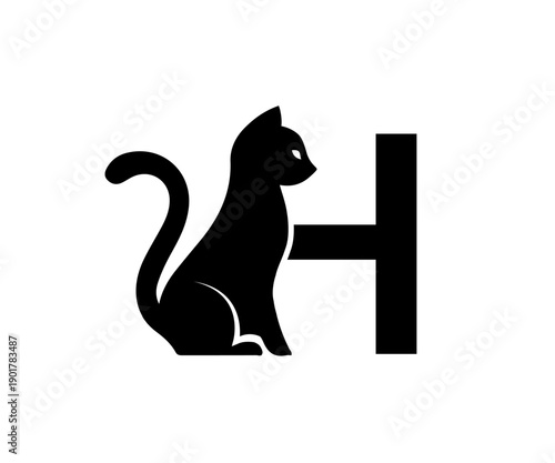 Initial letters H black cat logo designs Vector Image