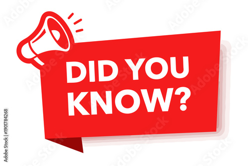 Did you know announcement speech bubble banner red color with white text for interesting fact trivia and educational information sharing