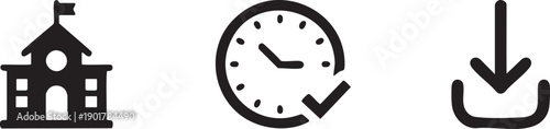 Education School Time Icons Set Learning Study Outline