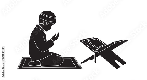 Family Worship at Mosque Silhouette