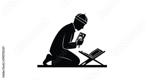 Elderly Muslim Praying Silhouette Ramadan Graphic