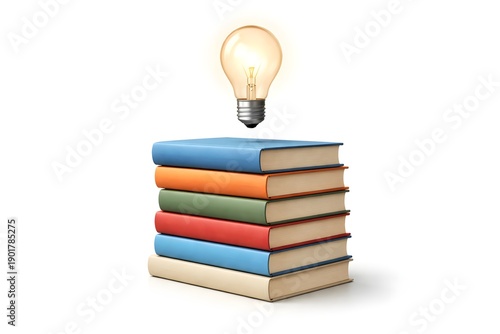 Stack of Books with Glowing Light Bulb Symbolizing Knowledge