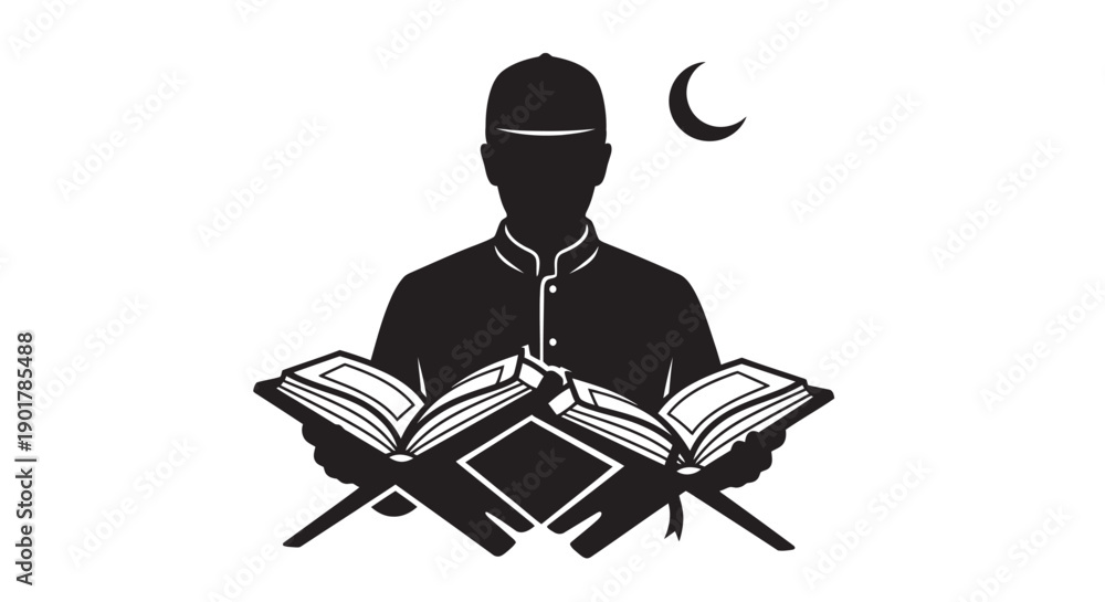 Fototapeta premium Ramadan Child Worship Silhouette Scene