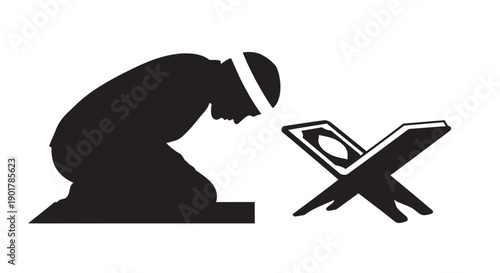 Ramadan Frame with Quran and Prostration Silhouette