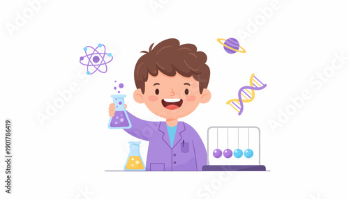 Young Scientist Conducting Chemistry Experiment.