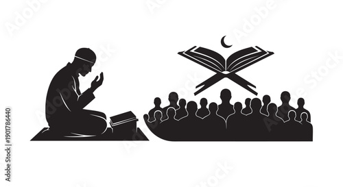 Ramadan Prayer Silhouette with Quran Pages