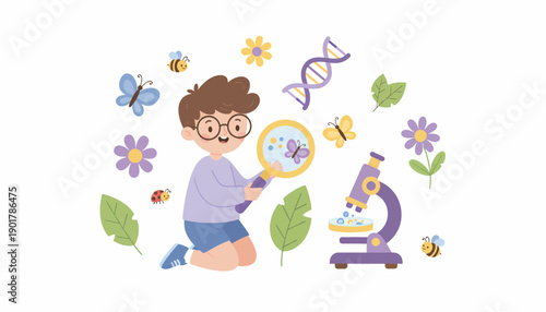 Young Scientist Examining Specimen with Microscope.