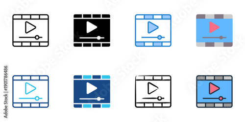 Video Editing icons set multiple style collection. Editable stroke 
