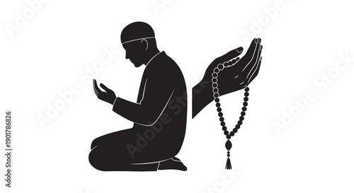 Family Praying Together in Ramadan Silhouette