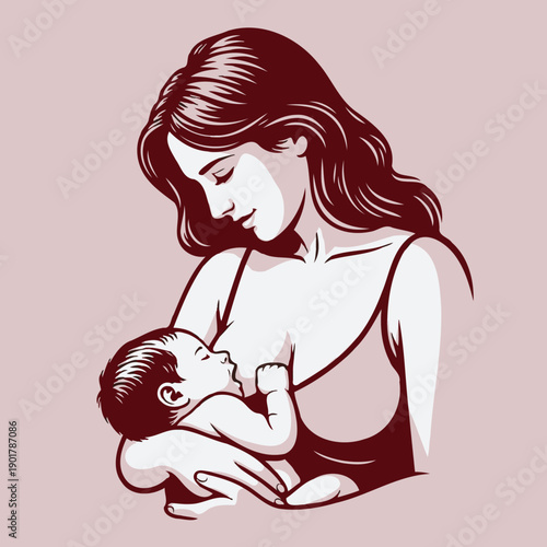 mother breastfeeding baby on soft background