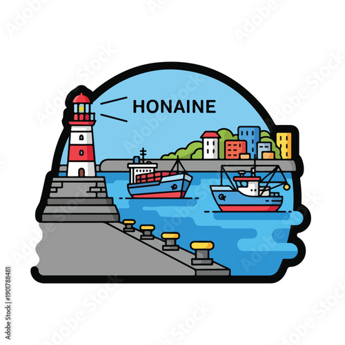 A colorful illustration of a coastal scene