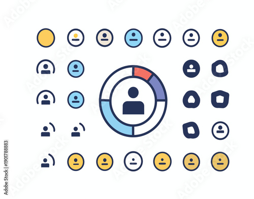 User Profile Analytics Icons with Central Avatar and Circular Segmentation.