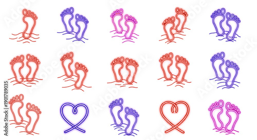 Collection of colorful line art hearts and love symbols