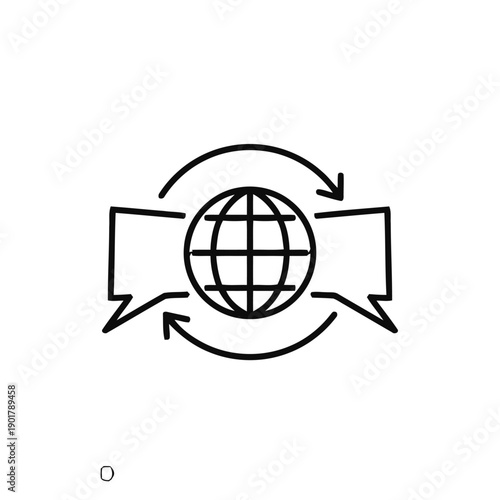 Global communication and language exchange concept, international business calls and worldwide connections represented by speech bubbles around planet earth.