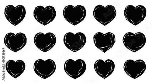 Collection of black heart icons in various styles