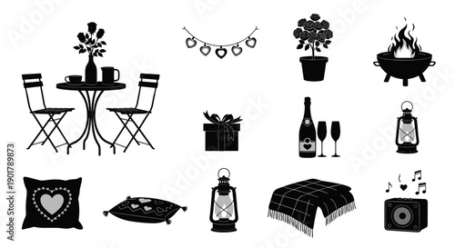 Set of various celebration and party items