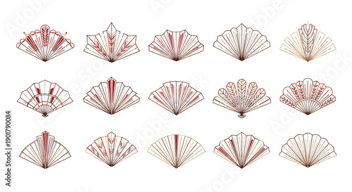 Collection of vintage hand fans with intricate patterns and designs