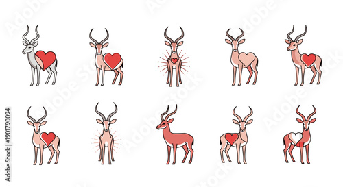 Collection of cartoon reindeer characters with festive antlers and red noses