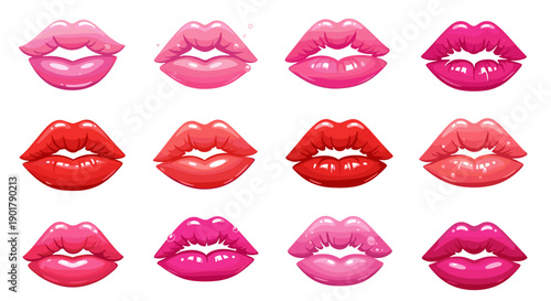 Collection of various lipstick shades and lip expressions