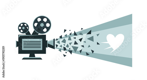 Vintage film projector projecting heartshaped images wall