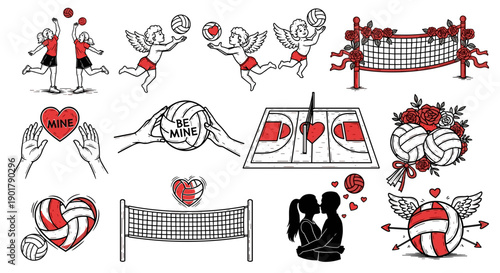 Collection of romantic and lovethemed illustrations and symbols