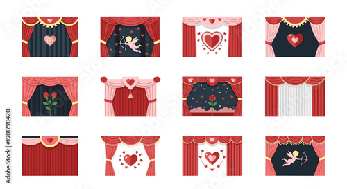 Collection of cute and romantic valentines day gift boxes with hearts