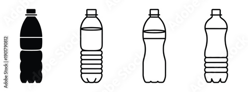 Plastic bottle icon set. PET bottle, water container bottle symbol. Water bottle set. Plastic bottle collection. Plastic bottle white icon set, vector design illustration. 