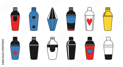 Collection of colorful water bottles and containers