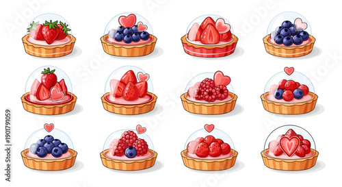Assorted fruit tarts with berries and cream