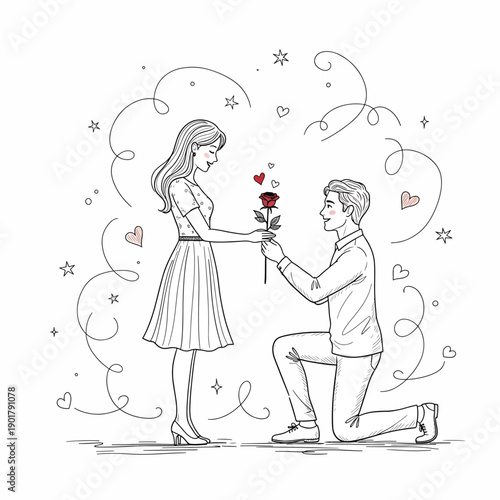 Man Proposing to Woman with Rose
