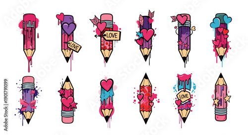 Collection of colorful ice cream cones with various toppings and designs