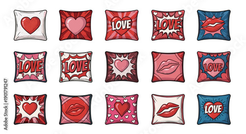 Collection of decorative pillows with love and heart designs various backgrounds