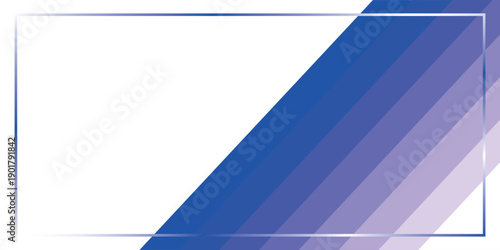 Abstract graphic background with diagonal blue and purple stripes and a reflective rectangular frame on a white backdrop.