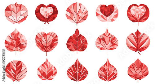 Collection of red and pink heartshaped paper crafts